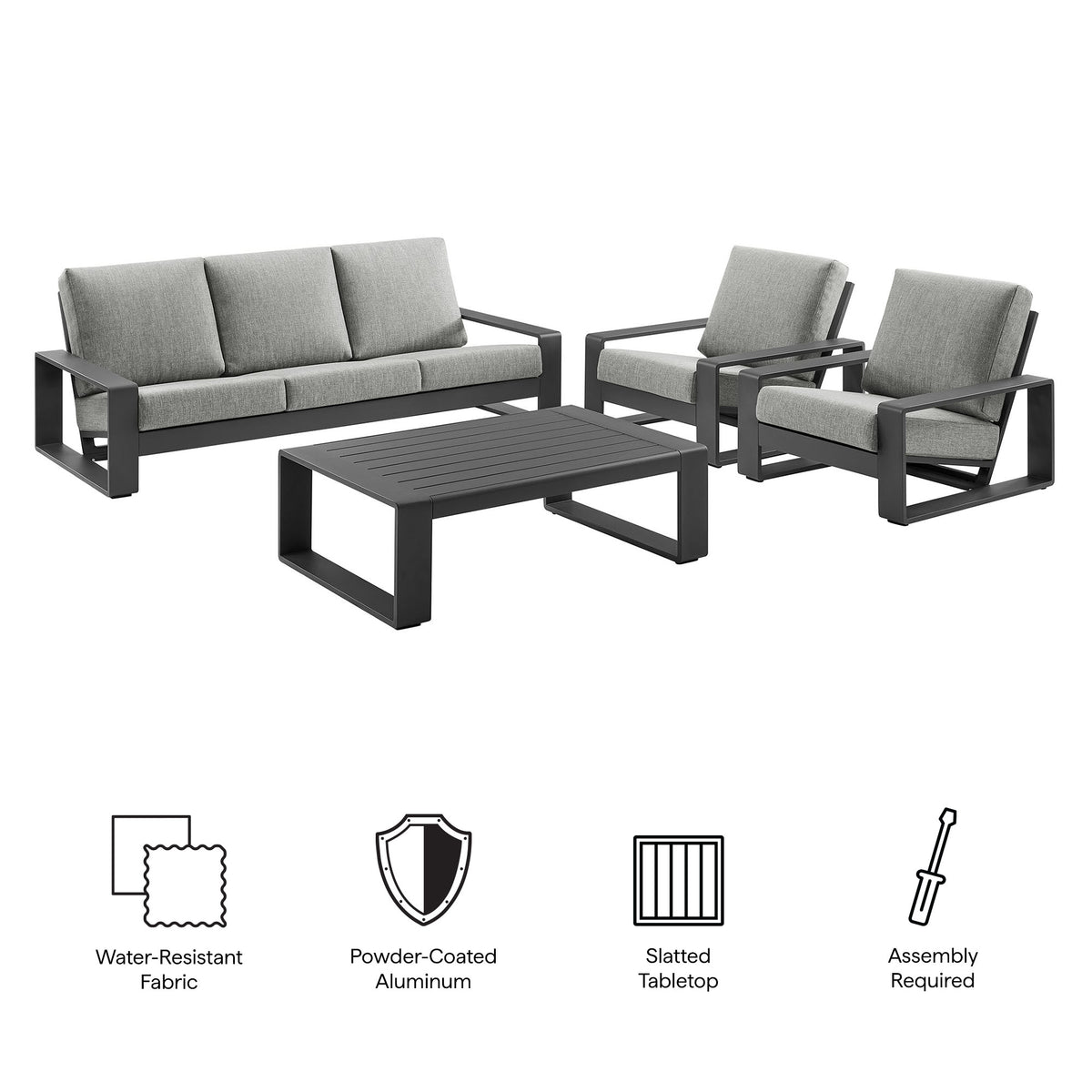 Lirienne 4-Piece Outdoor Patio Aluminum Furniture Set - Light Gray (2 Armchairs, Sofa, Coffee Table)
