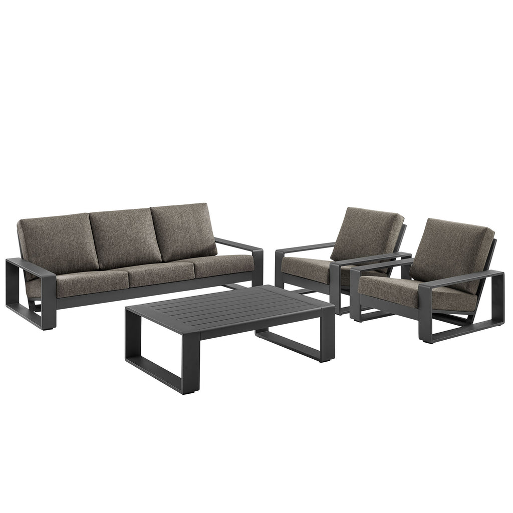 Lirienne 4-Piece Outdoor Patio Aluminum Furniture Set - Smoke (2 Armchairs, Sofa, Coffee Table)