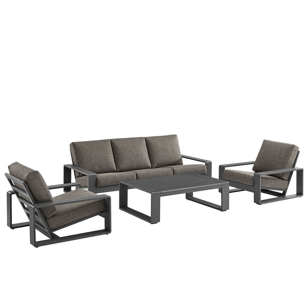 Lirienne 4-Piece Outdoor Patio Aluminum Furniture Set - Smoke (2 Armchairs, Sofa, Coffee Table)