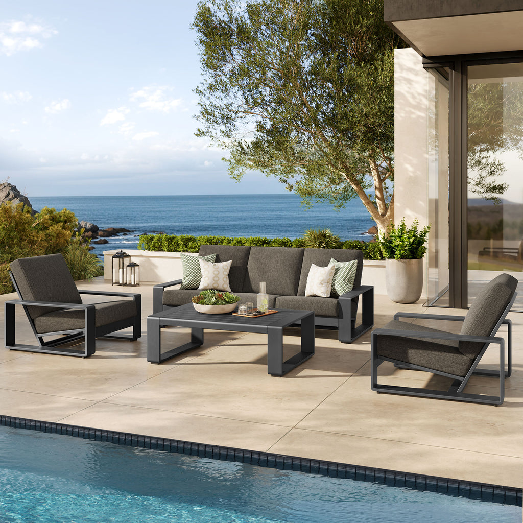 Lirienne 4-Piece Outdoor Patio Aluminum Furniture Set - Smoke (2 Armchairs, Sofa, Coffee Table)