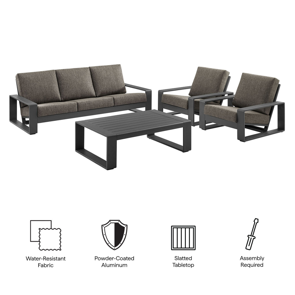 Lirienne 4-Piece Outdoor Patio Aluminum Furniture Set - Smoke (2 Armchairs, Sofa, Coffee Table)
