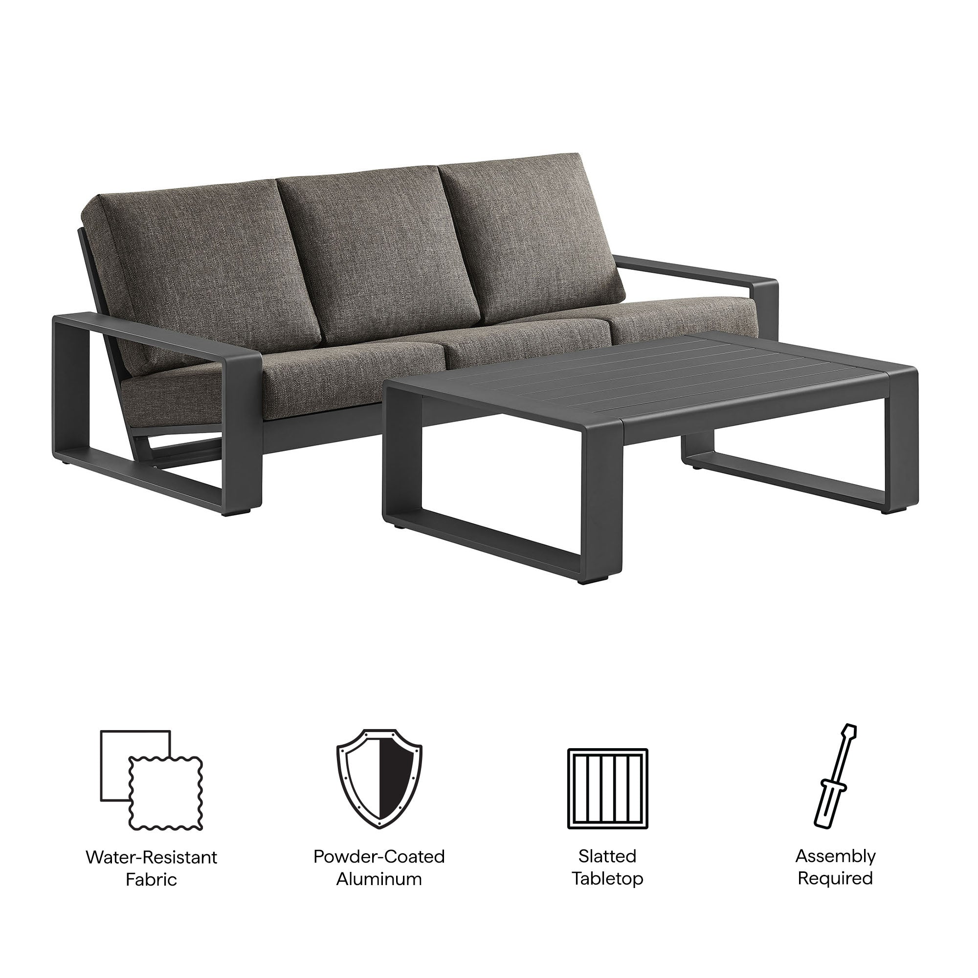 Lirienne 2-Piece Outdoor Patio Aluminum Furniture Set - Smoke