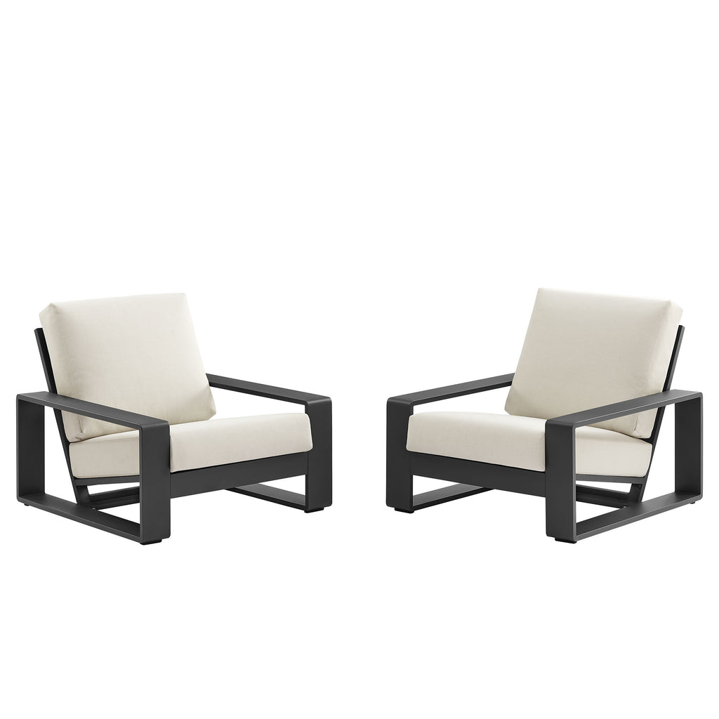 Lirienne Outdoor Patio Aluminum Faux Wood Armchairs Set of 2 - Cream