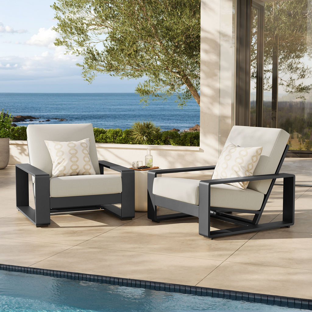 Lirienne Outdoor Patio Aluminum Faux Wood Armchairs Set of 2 - Cream