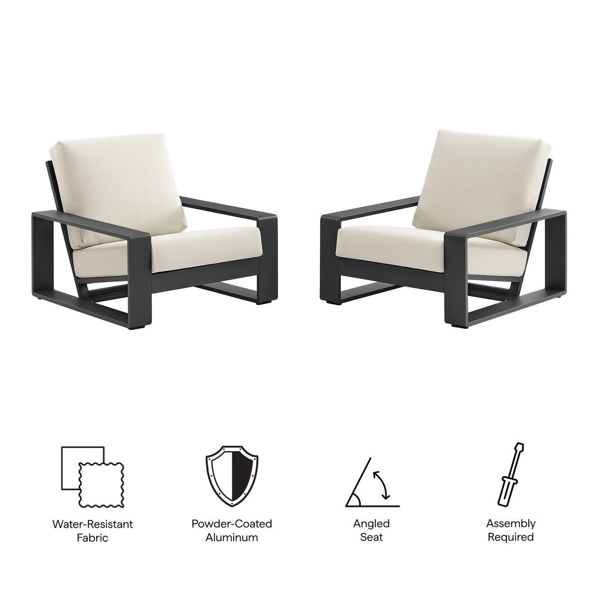 Lirienne Outdoor Patio Aluminum Faux Wood Armchairs Set of 2 - Cream