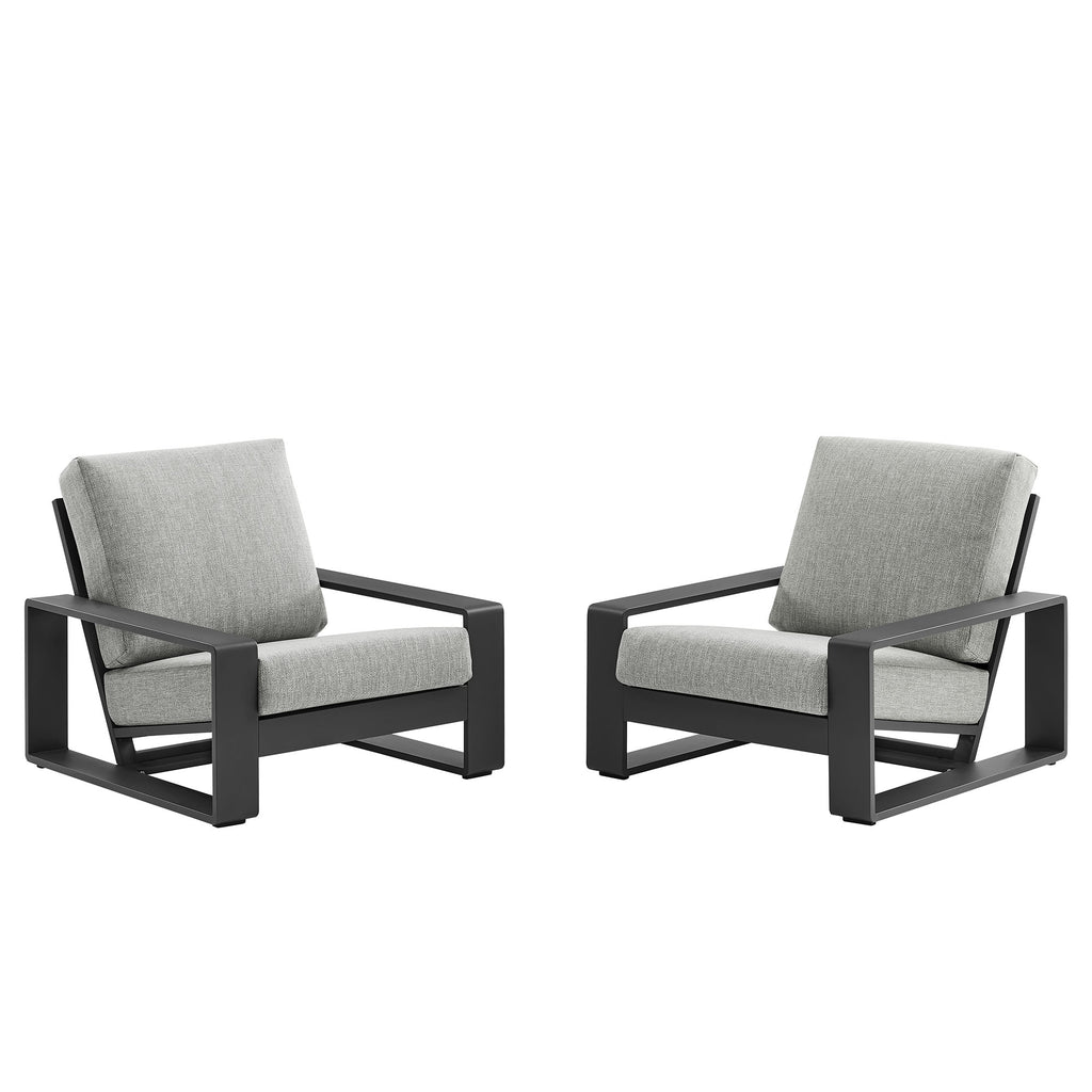 Lirienne Outdoor Patio Aluminum Faux Wood Armchairs Set of 2 - Light Gray