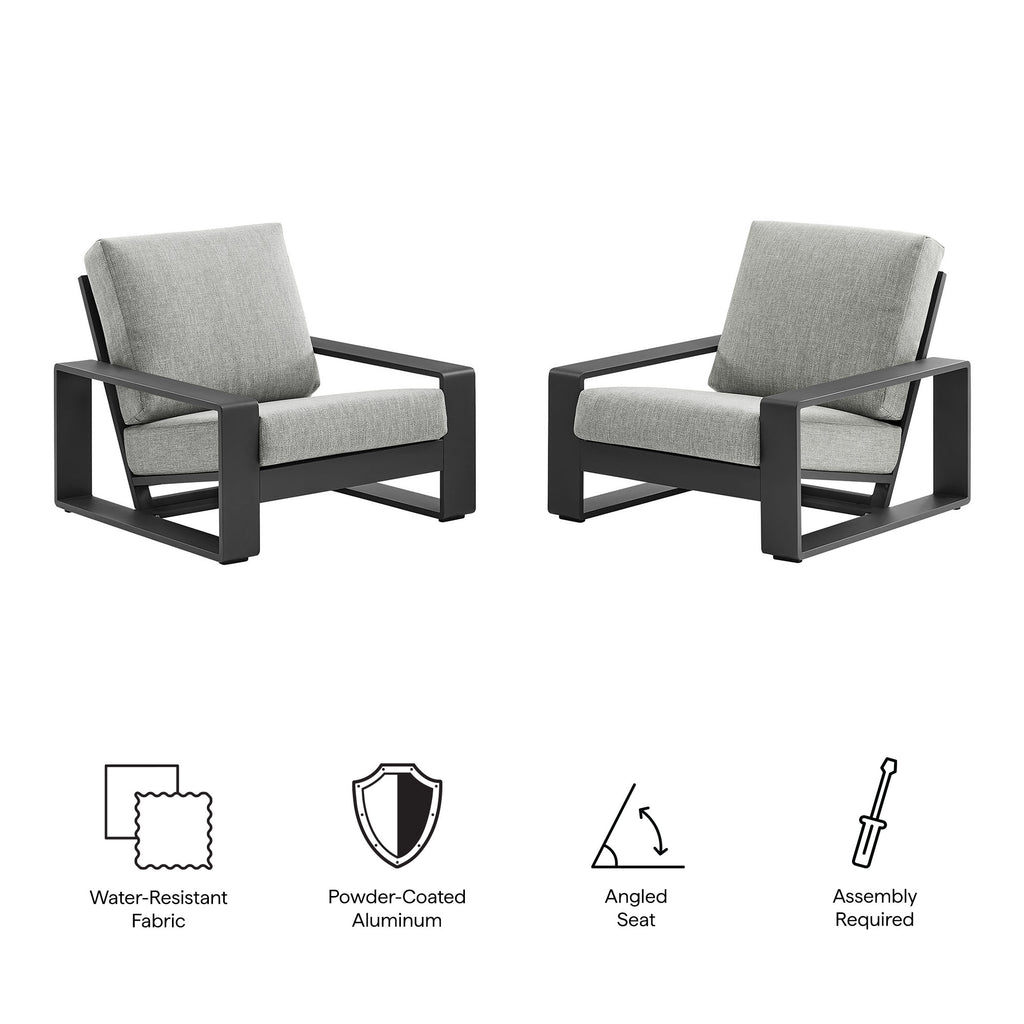 Lirienne Outdoor Patio Aluminum Faux Wood Armchairs Set of 2 - Light Gray