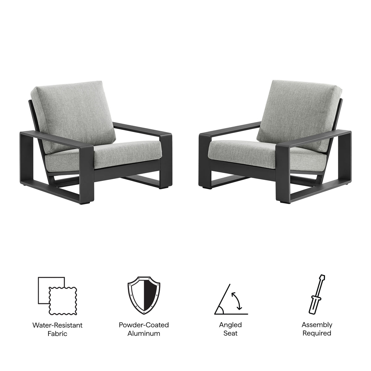Lirienne Outdoor Patio Aluminum Faux Wood Armchairs Set of 2 - Light Gray