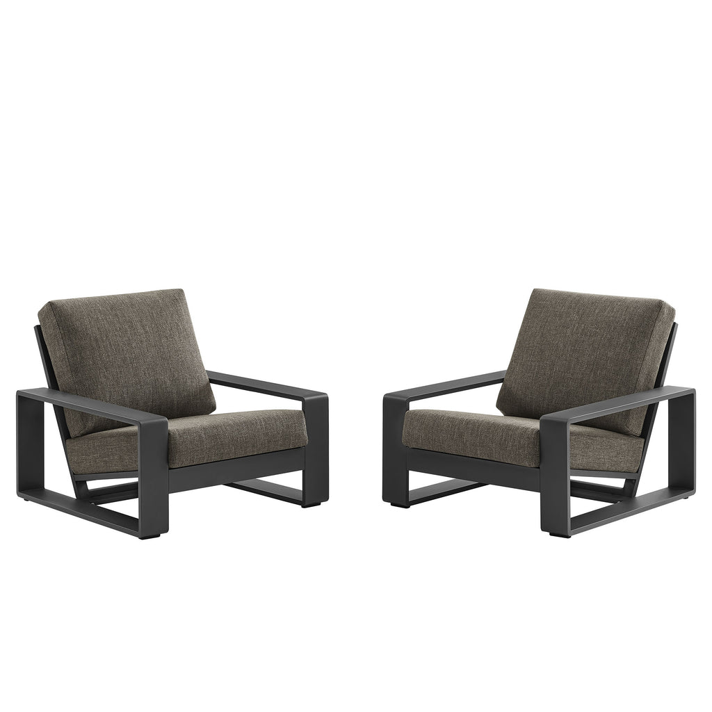 Lirienne Outdoor Patio Aluminum Faux Wood Armchairs Set of 2 - Smoke