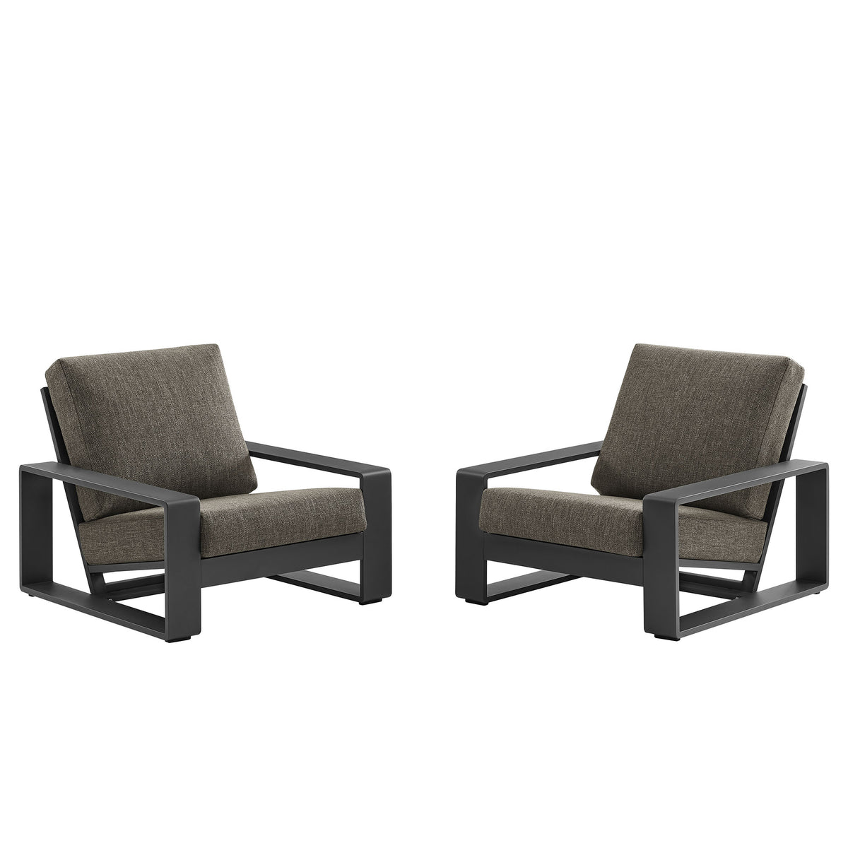 Lirienne Outdoor Patio Aluminum Faux Wood Armchairs Set of 2 - Smoke