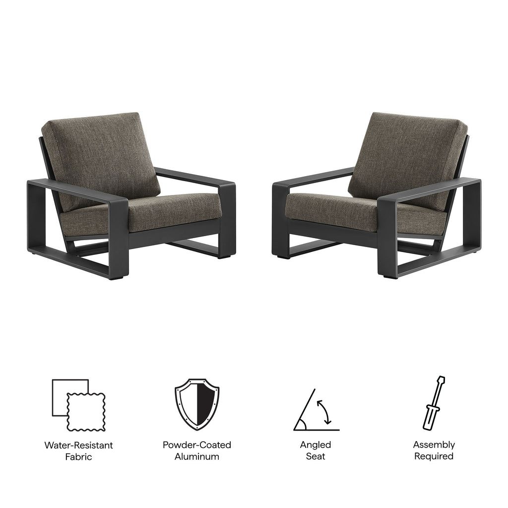 Lirienne Outdoor Patio Aluminum Faux Wood Armchairs Set of 2 - Smoke