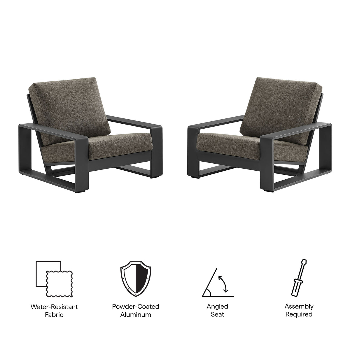 Lirienne Outdoor Patio Aluminum Faux Wood Armchairs Set of 2 - Smoke