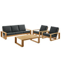 Lirienne 4-Piece Outdoor Patio Aluminum Faux Wood Furniture Set - Charcoal Natural (2 Armchairs, Sofa, Coffee Table)