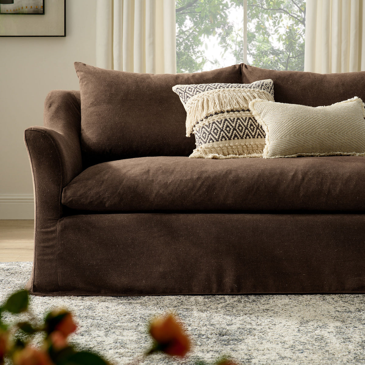 Somerset 92" Linen Blend Slipcovered Sofa - Cocoa
