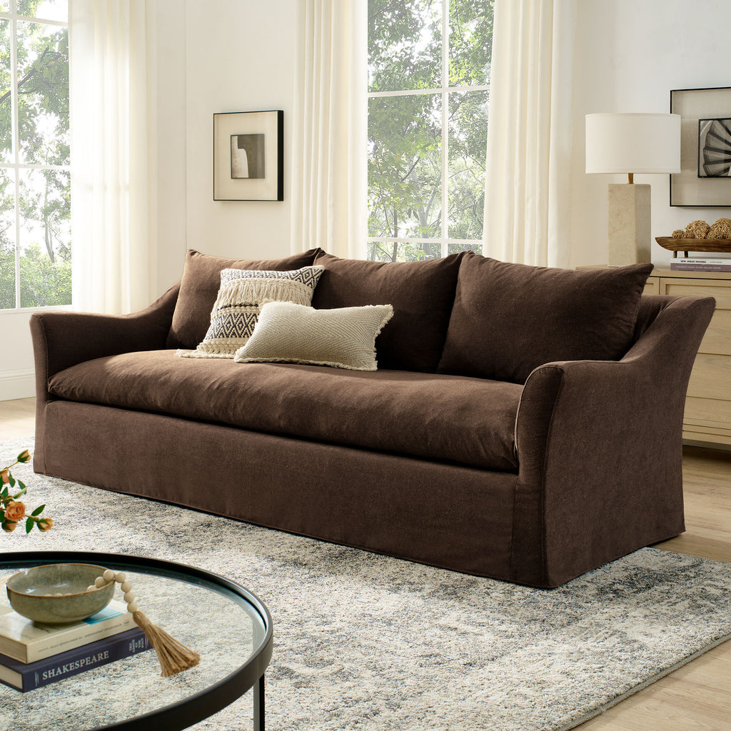Somerset 92" Linen Blend Slipcovered Sofa - Cocoa