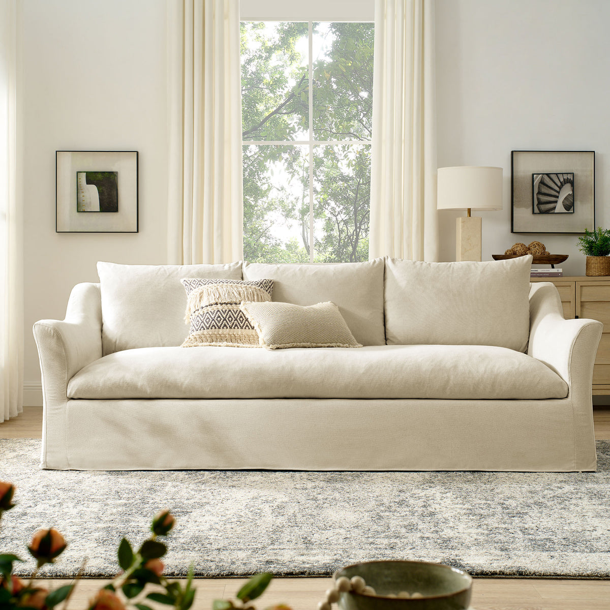 Somerset 92" Linen Blend Slipcovered Sofa