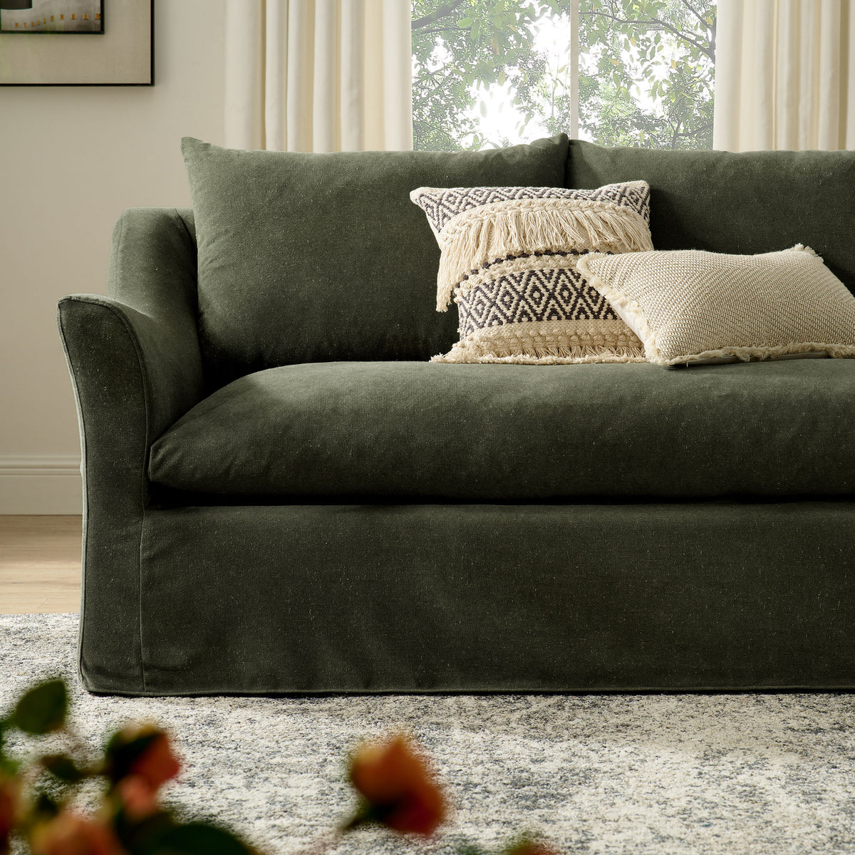 Somerset 92" Linen Blend Slipcovered Sofa - Sage