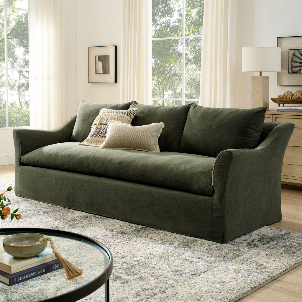 Somerset 92" Linen Blend Slipcovered Sofa - Sage