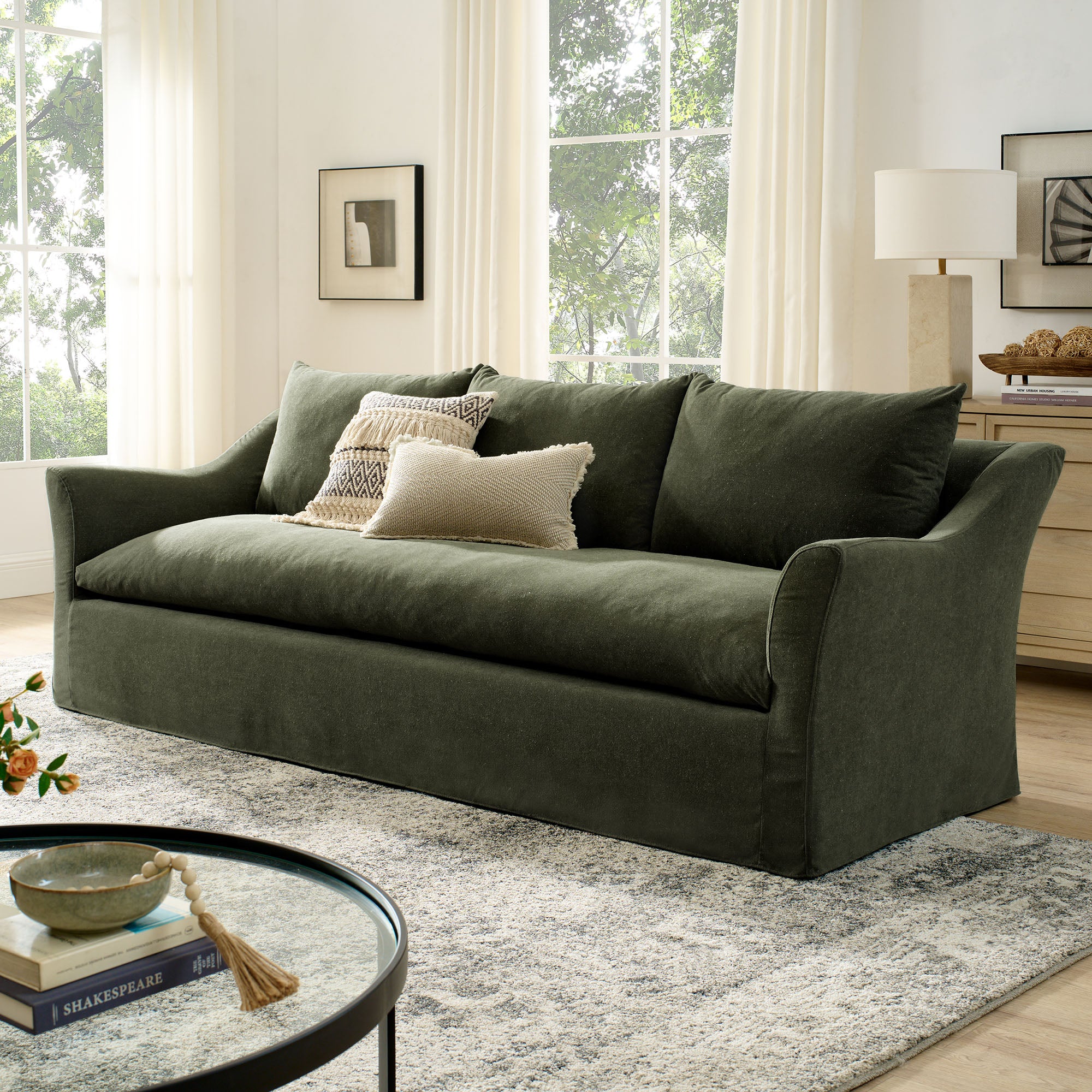 Somerset 92" Linen Blend Slipcovered Sofa - Sage