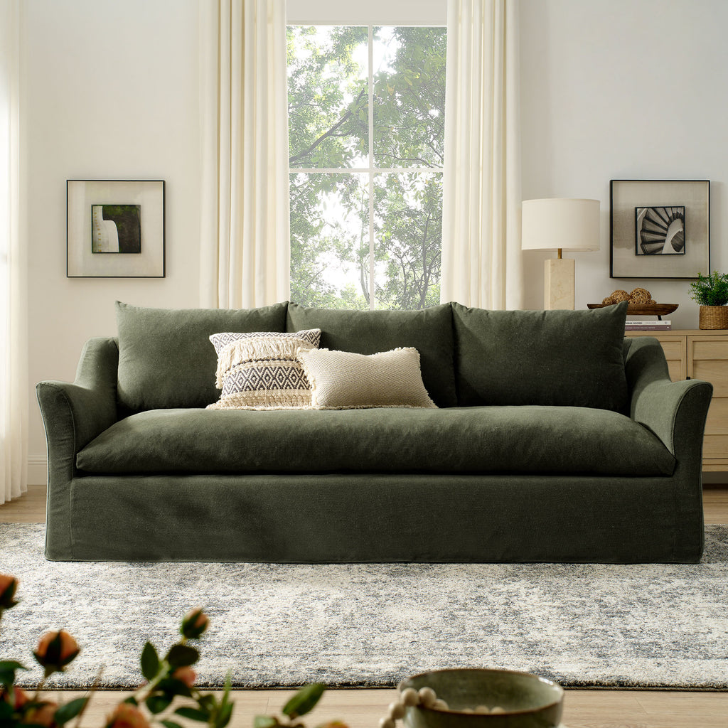 Somerset 92" Linen Blend Slipcovered Sofa - Sage