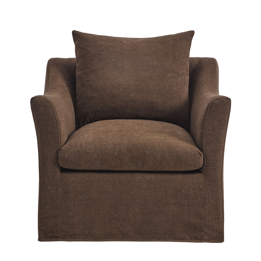 Somerset Linen Blend Slipcovered Armchair - Cocoa