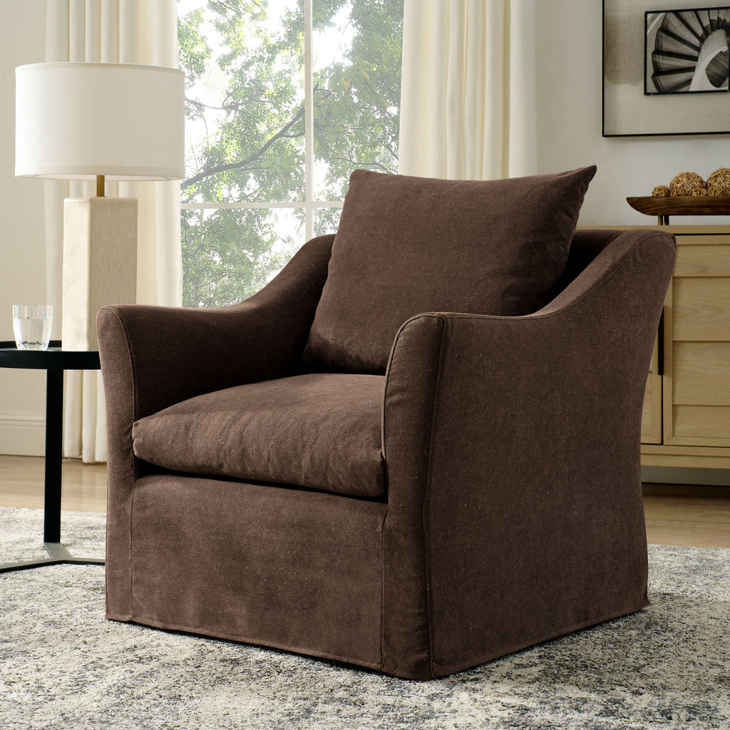 Somerset Linen Blend Slipcovered Armchair - Cocoa
