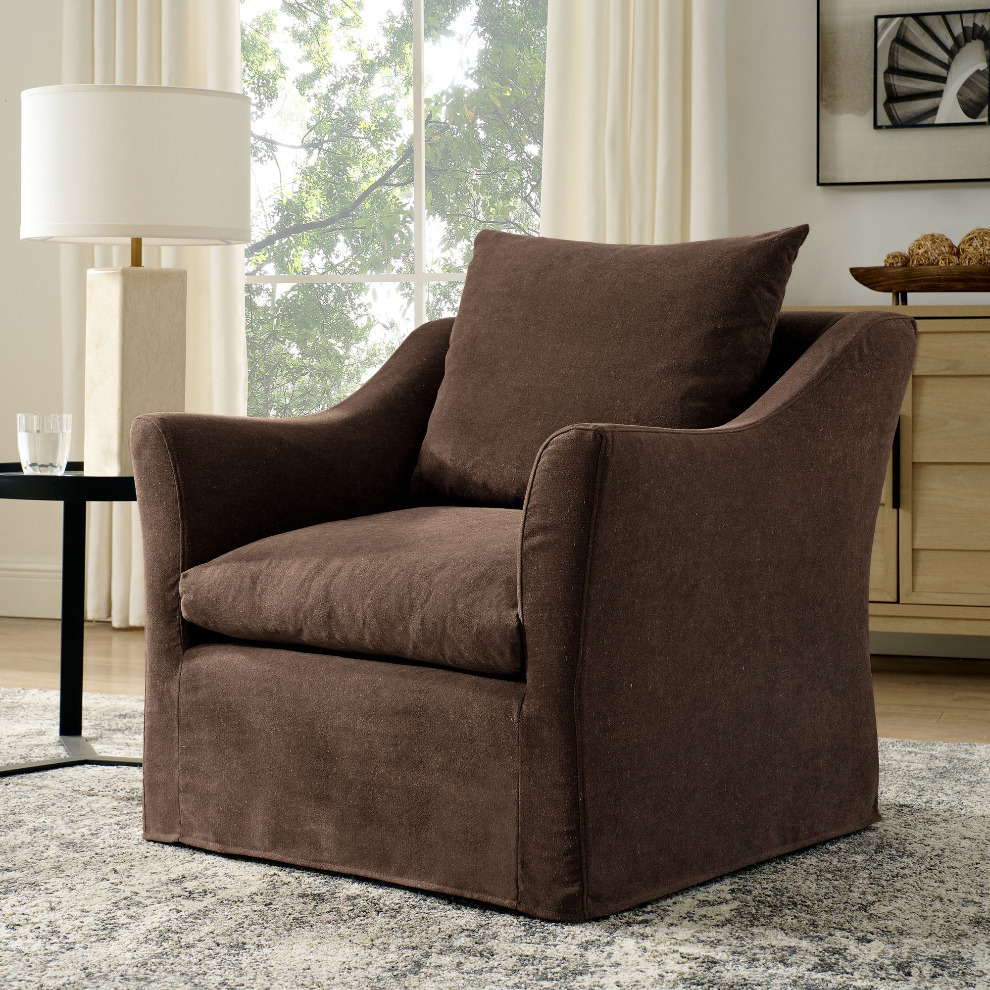 Somerset Linen Blend Slipcovered Armchair - Cocoa