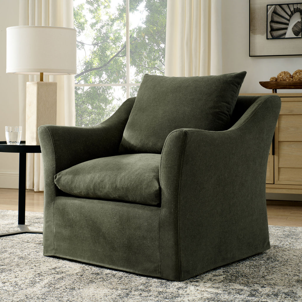 Somerset Linen Blend Slipcovered Armchair - Sage