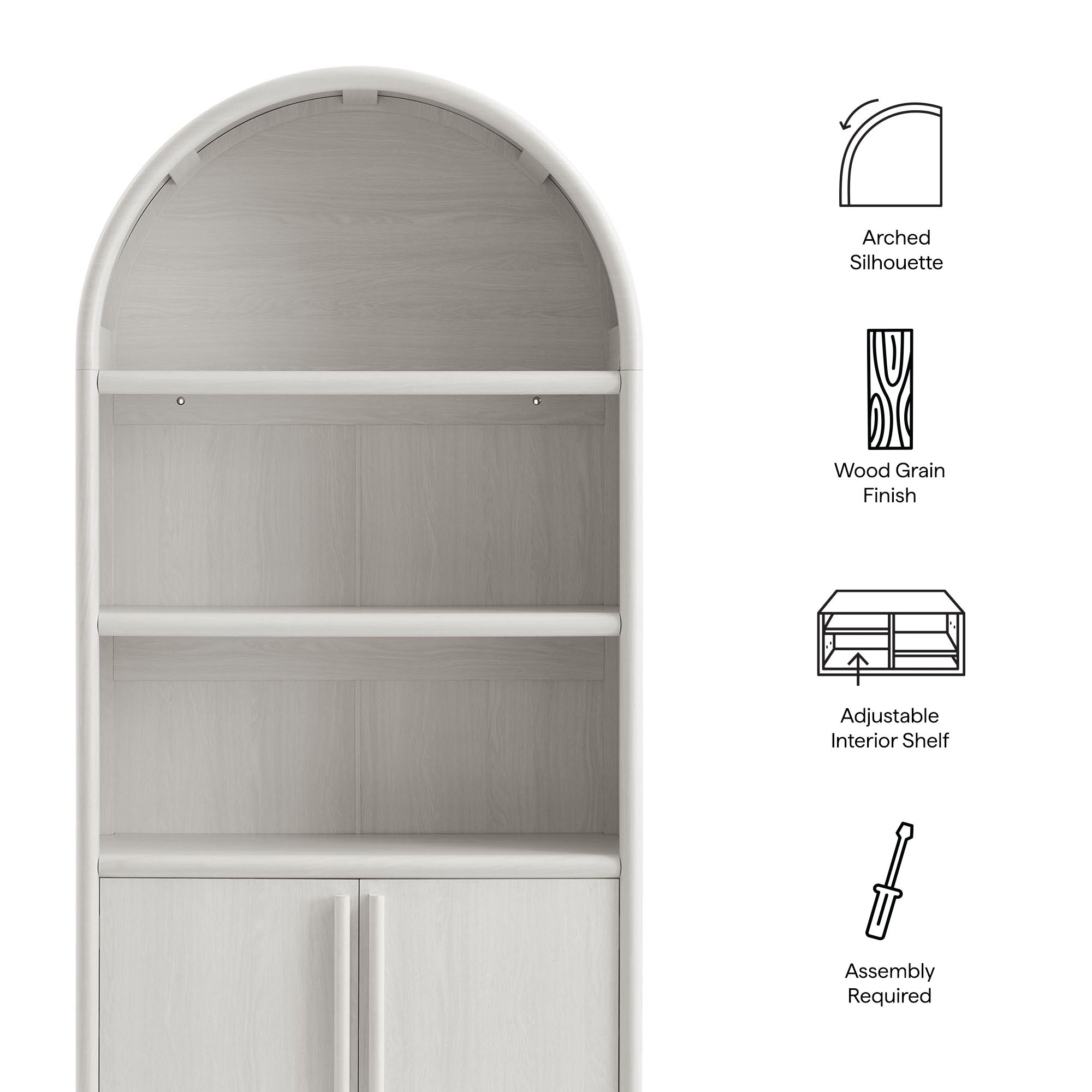Bellamy Tall Arched Display Cabinet Bookcase - Ash
