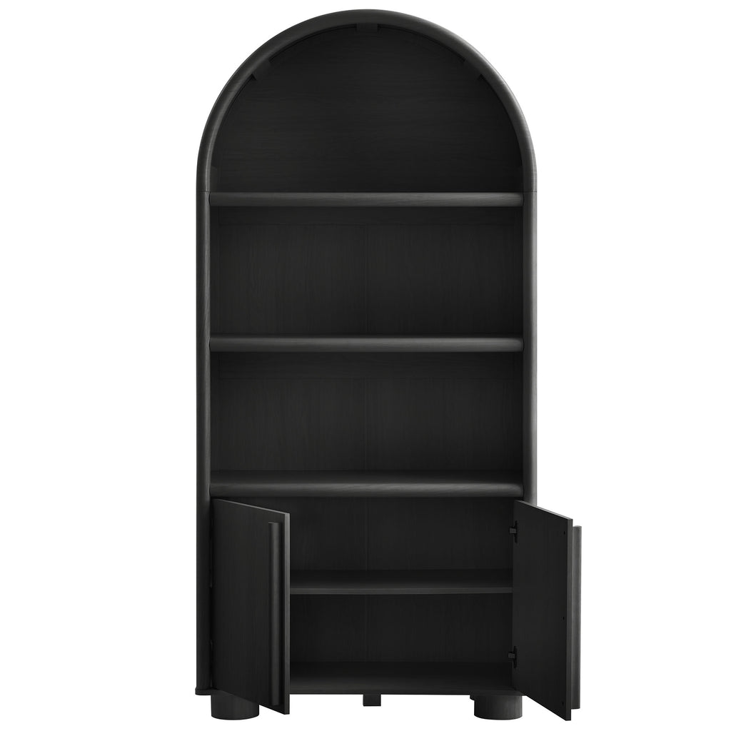 Bellamy Tall Arched Display Cabinet Bookcase - Black Oak