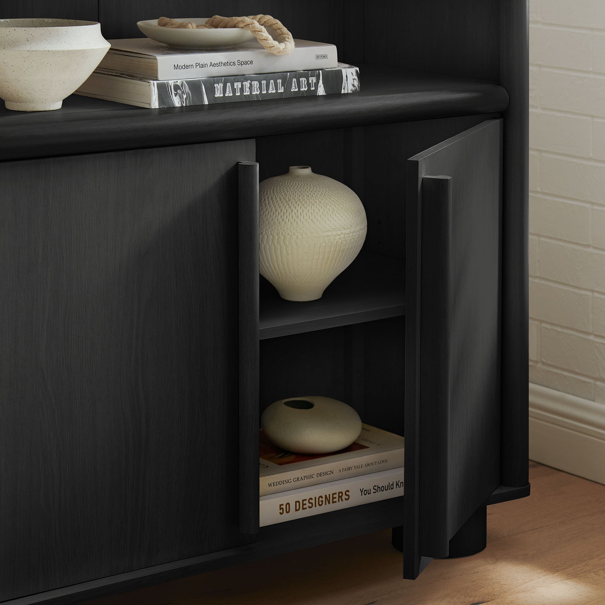 Bellamy Tall Arched Display Cabinet Bookcase - Black Oak