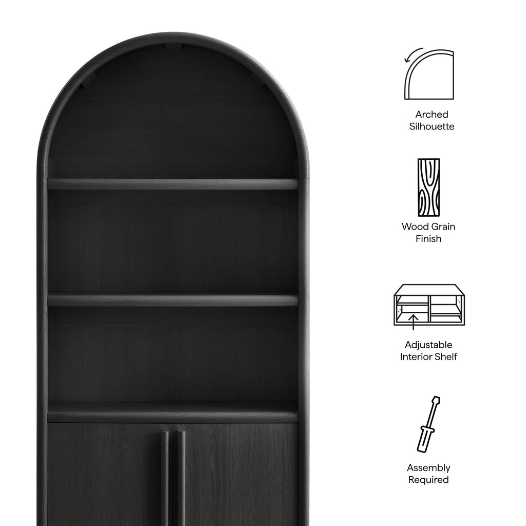 Bellamy Tall Arched Display Cabinet Bookcase - Black Oak