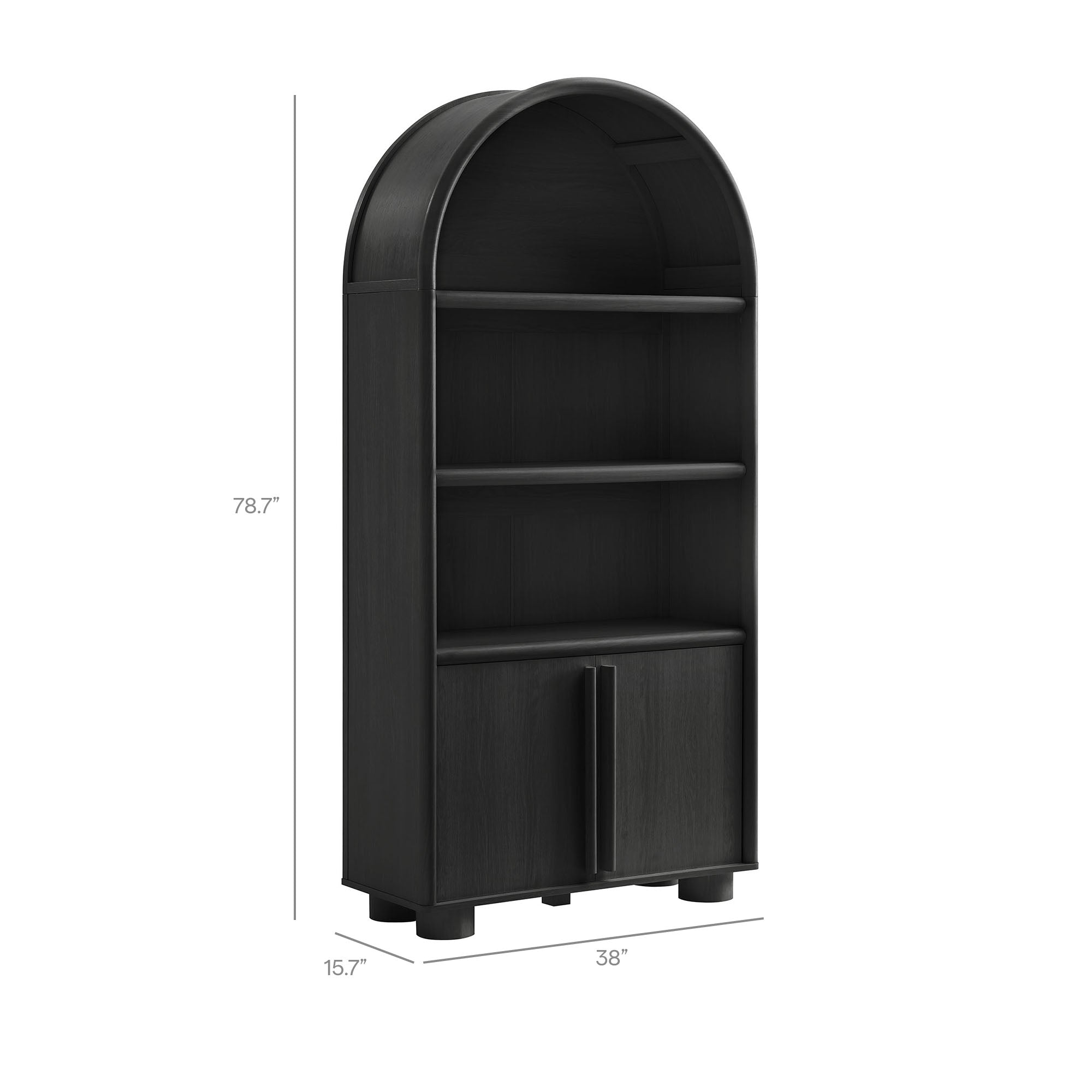 Bellamy Tall Arched Display Cabinet Bookcase - Black Oak