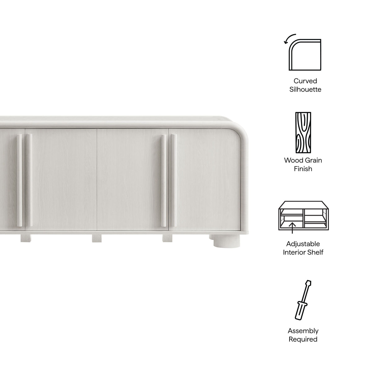 Bellamy Curved 4-Door Sideboard Cabinet - Ash