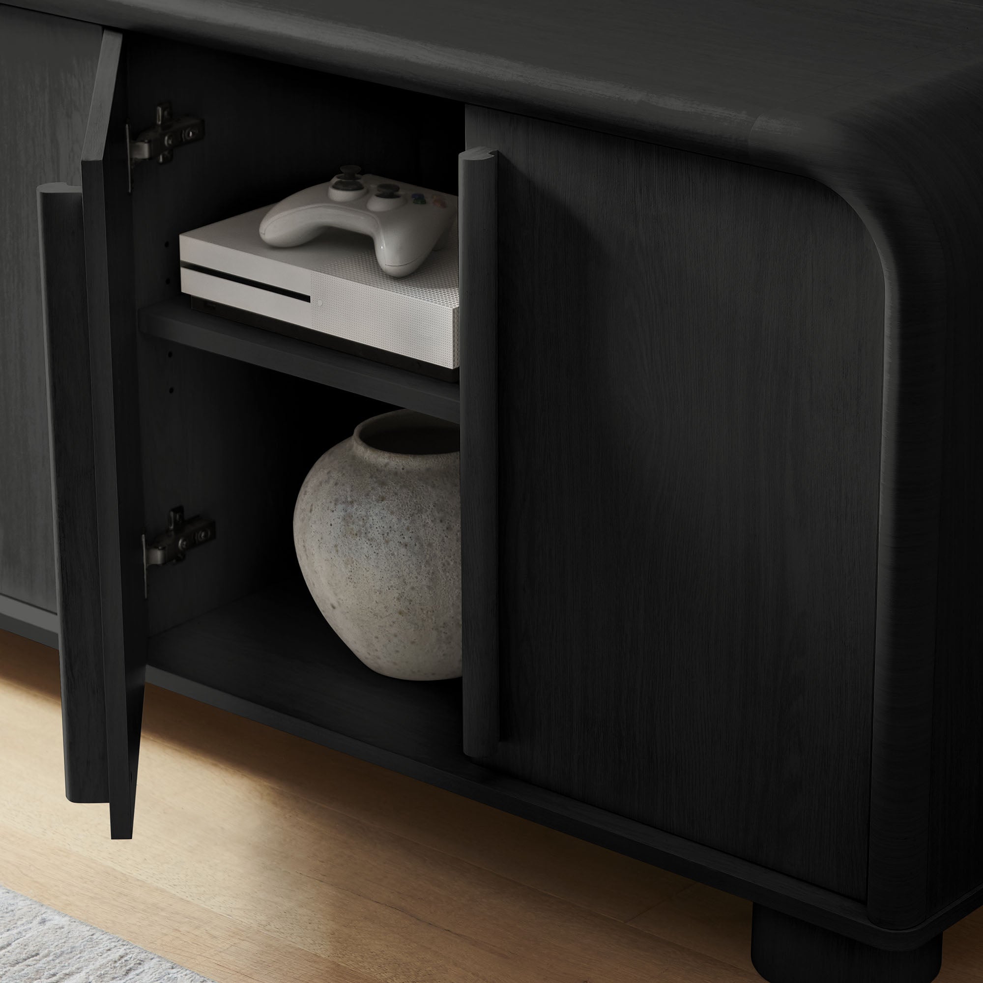 Bellamy Curved 4-Door Sideboard Cabinet - Black Oak