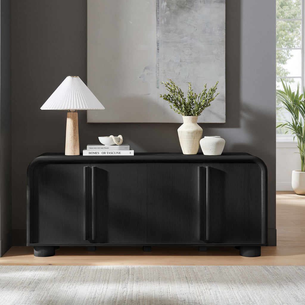 Bellamy Curved 4-Door Sideboard Cabinet - Black Oak