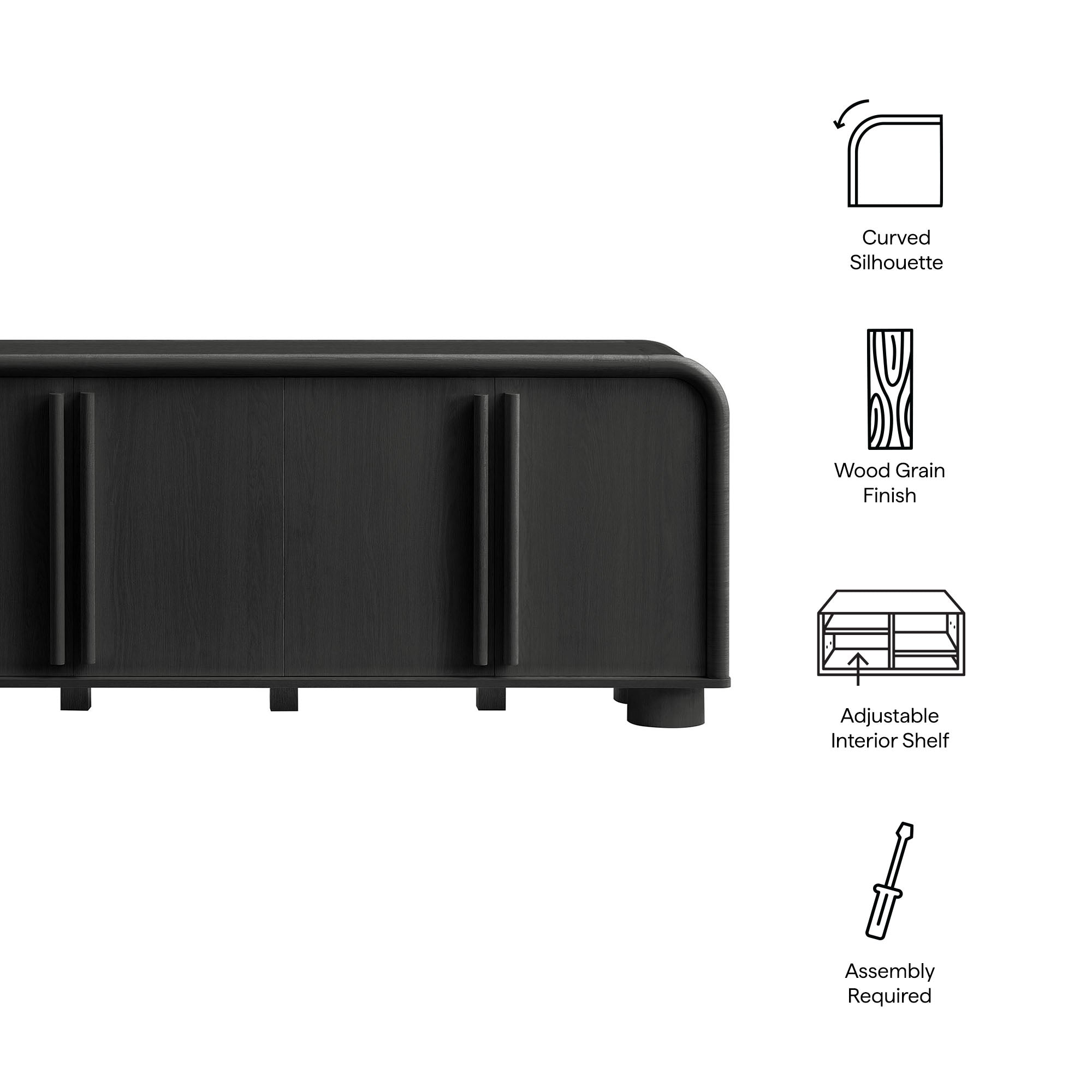 Bellamy Curved 4-Door Sideboard Cabinet - Black Oak