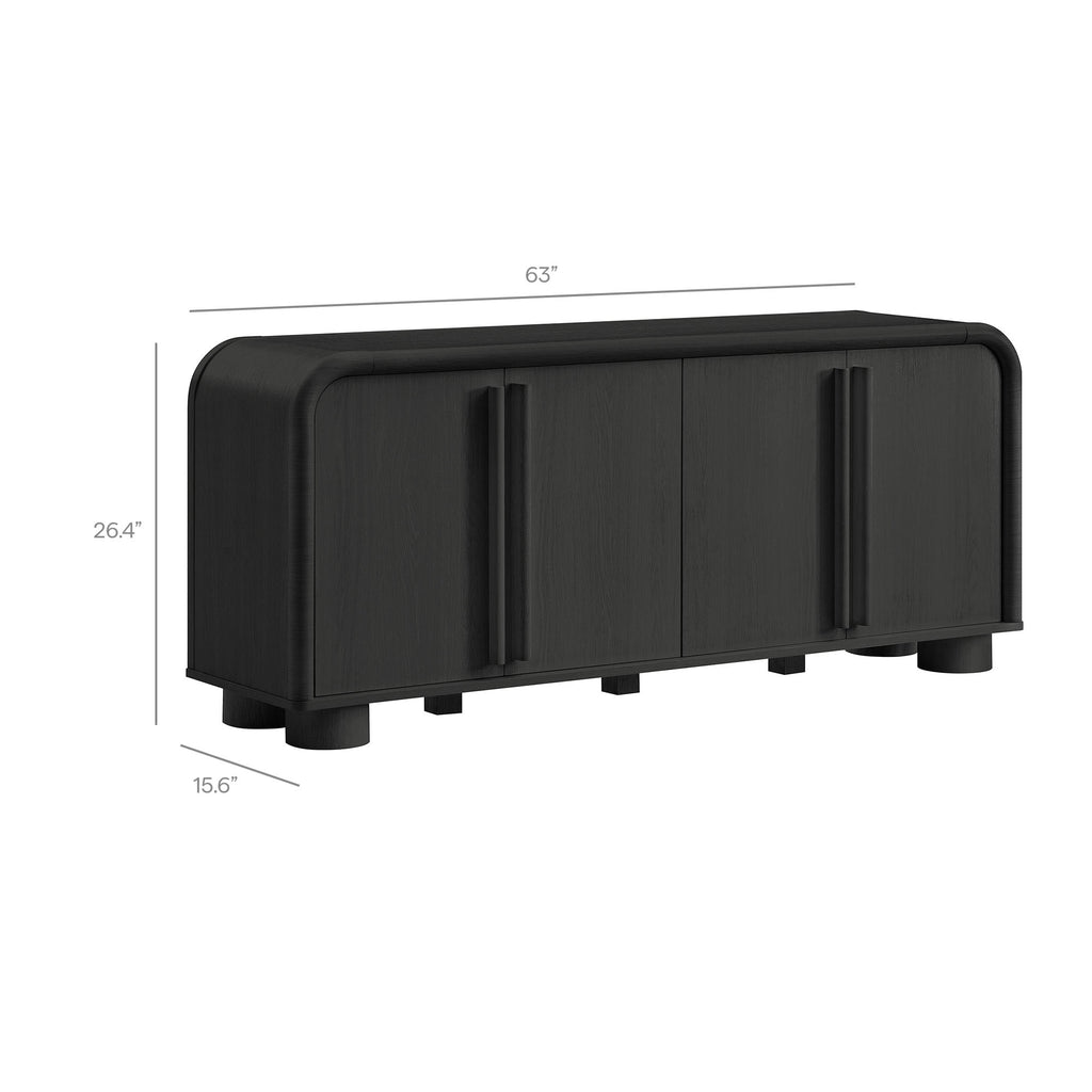 Bellamy Curved 4-Door Sideboard Cabinet - Black Oak