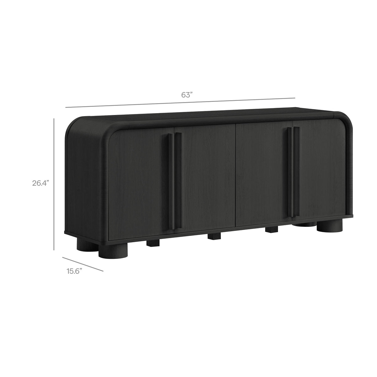 Bellamy Curved 4-Door Sideboard Cabinet - Black Oak