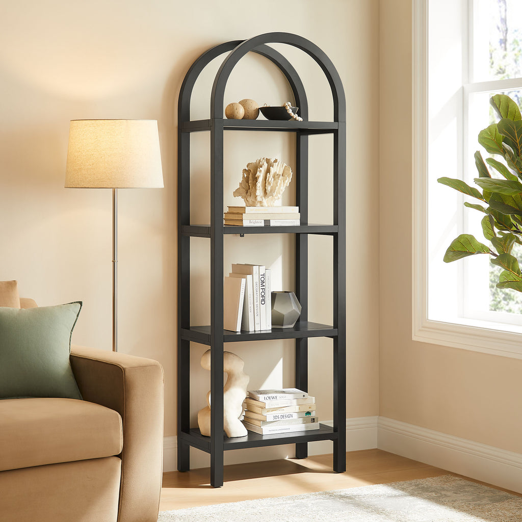 Vexley 72 Inch Tall Narrow Arched Bookshelf - Black