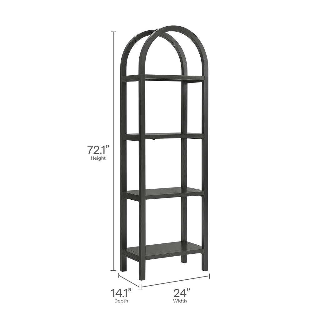 Vexley 72 Inch Tall Narrow Arched Bookshelf - Black