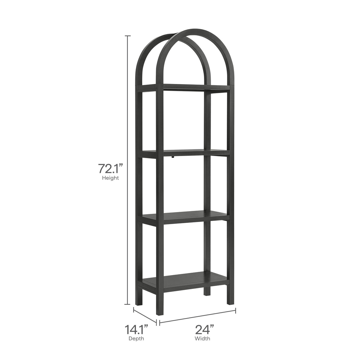 Vexley 72 Inch Tall Narrow Arched Bookshelf - Black