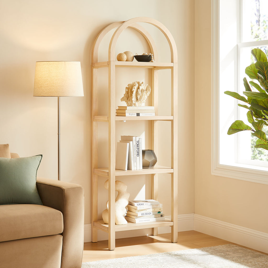 Vexley 72 Inch Tall Narrow Arched Bookshelf - Natural