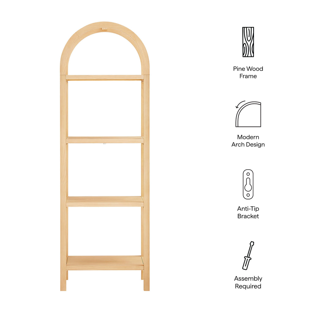 Vexley 72 Inch Tall Narrow Arched Bookshelf - Natural