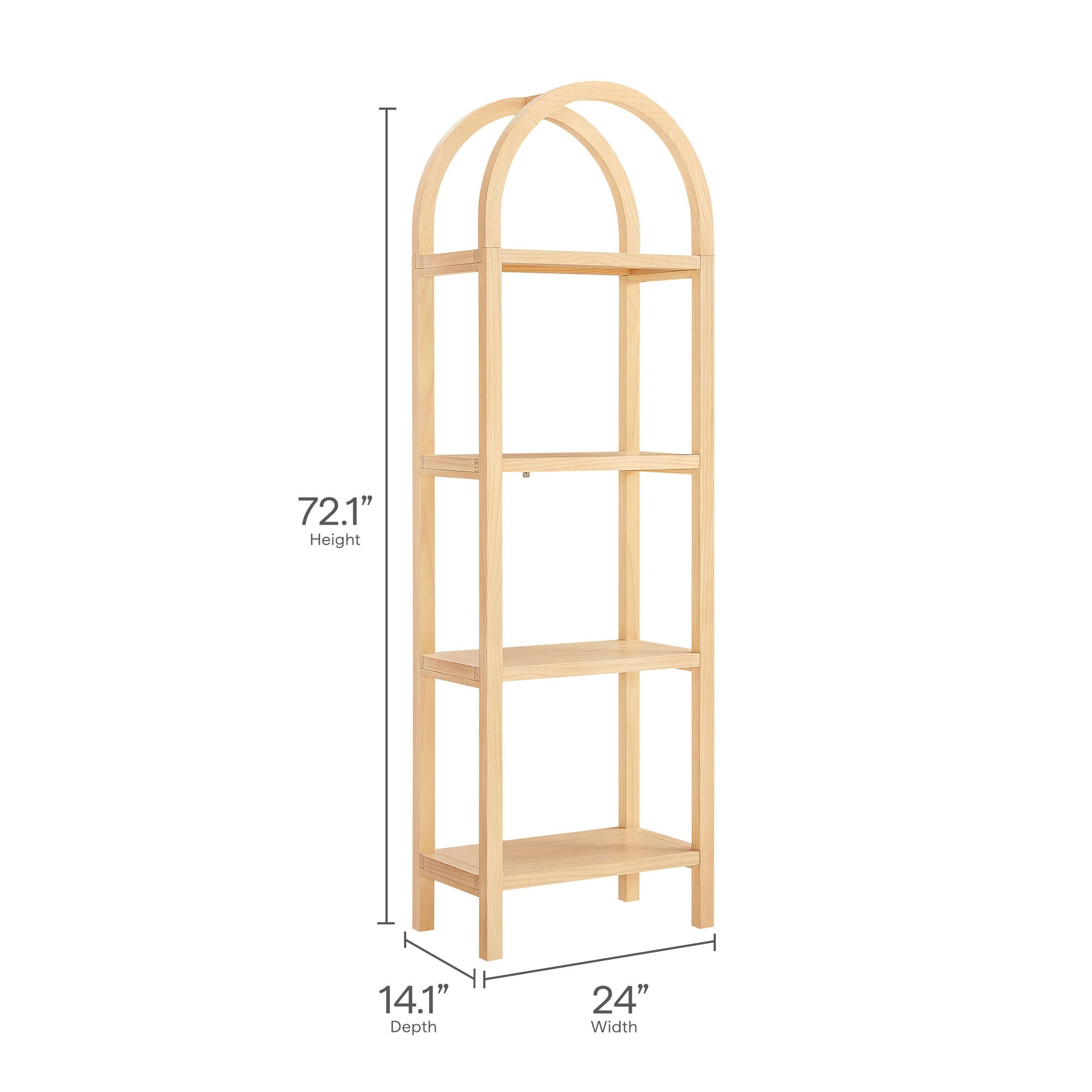 Vexley 72 Inch Tall Narrow Arched Bookshelf - Natural