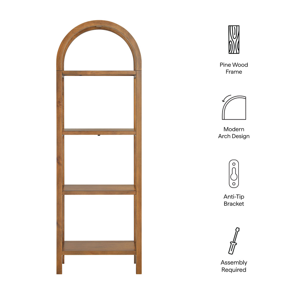 Vexley 72 Inch Tall Narrow Arched Bookshelf - Walnut
