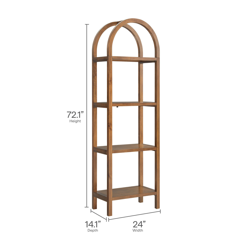 Vexley 72 Inch Tall Narrow Arched Bookshelf - Walnut