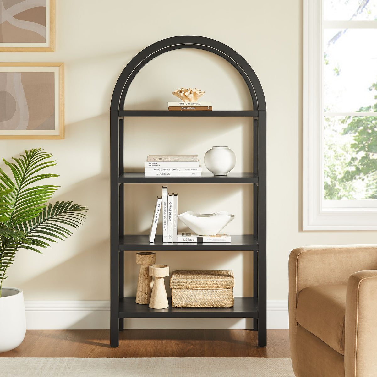 Vexley 60 Inch Arched Bookshelf - Black