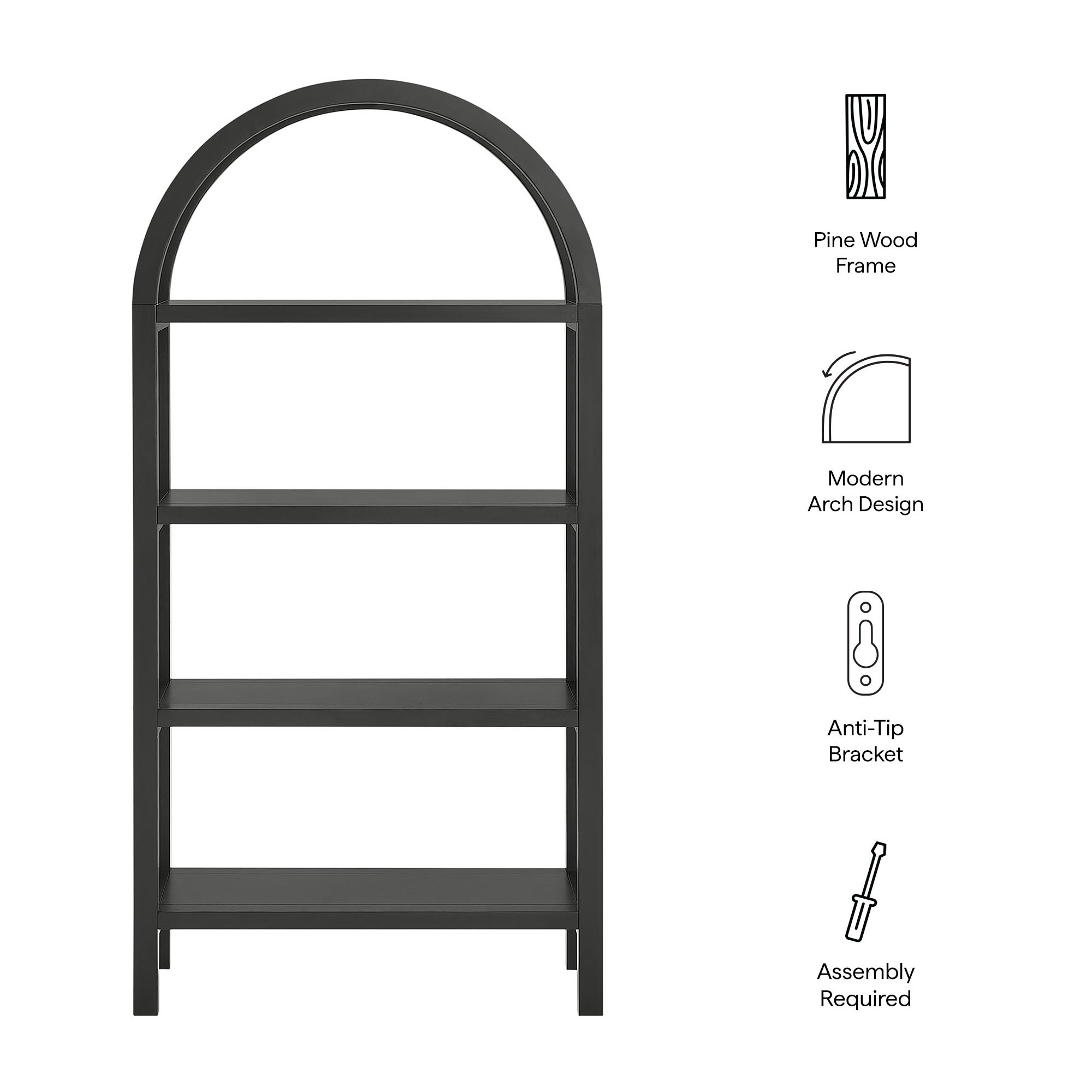 Vexley 60 Inch Arched Bookshelf - Black