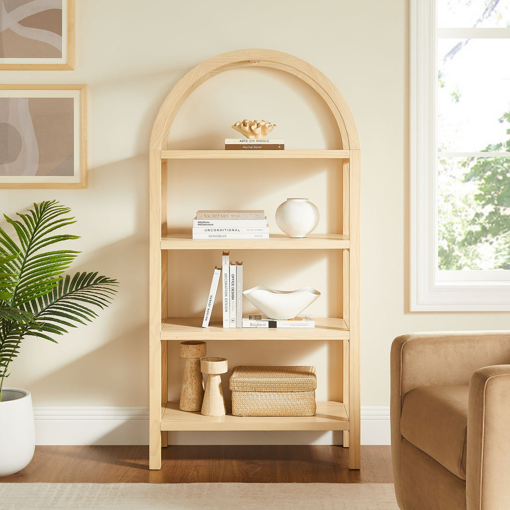 Vexley 60 Inch Arched Bookshelf - Natural